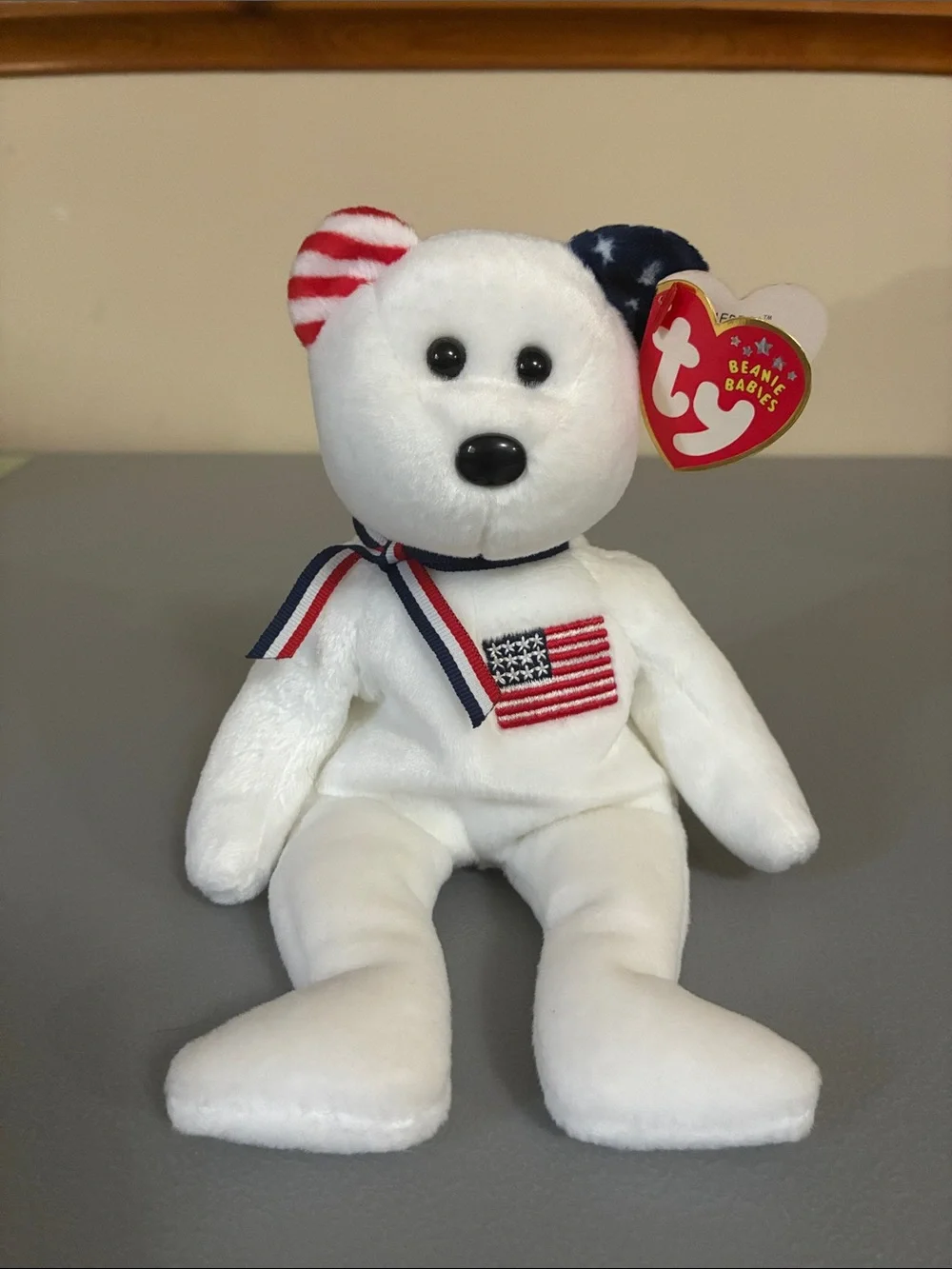 Ty “America “ Beanie Baby Patriotic Bear with Red, White and Blue Accents